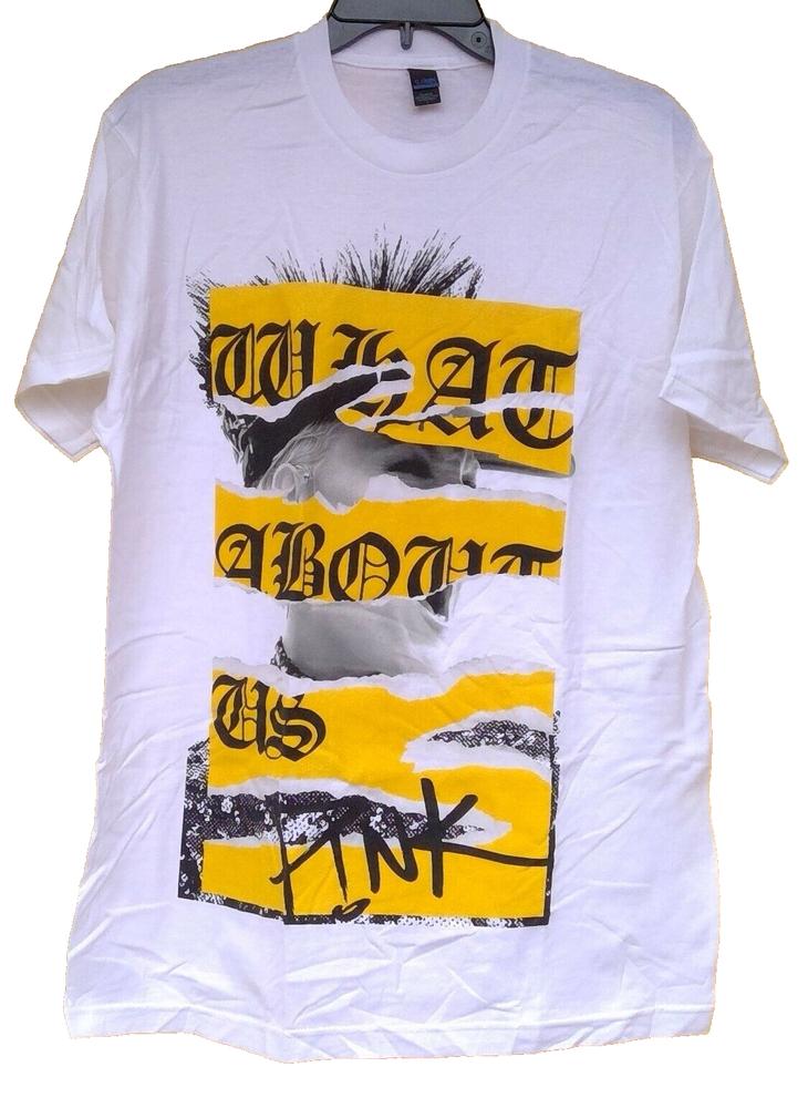Pink band T-shirt men size L graphic What About Us white cotton S