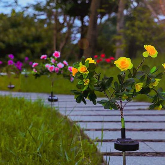 Solar Garden Bloom Light Artificial Azalea Flower Stake Lamp LED Waterproof Pathway Light for Yard Fence Patio Lawn Cemetery Decor