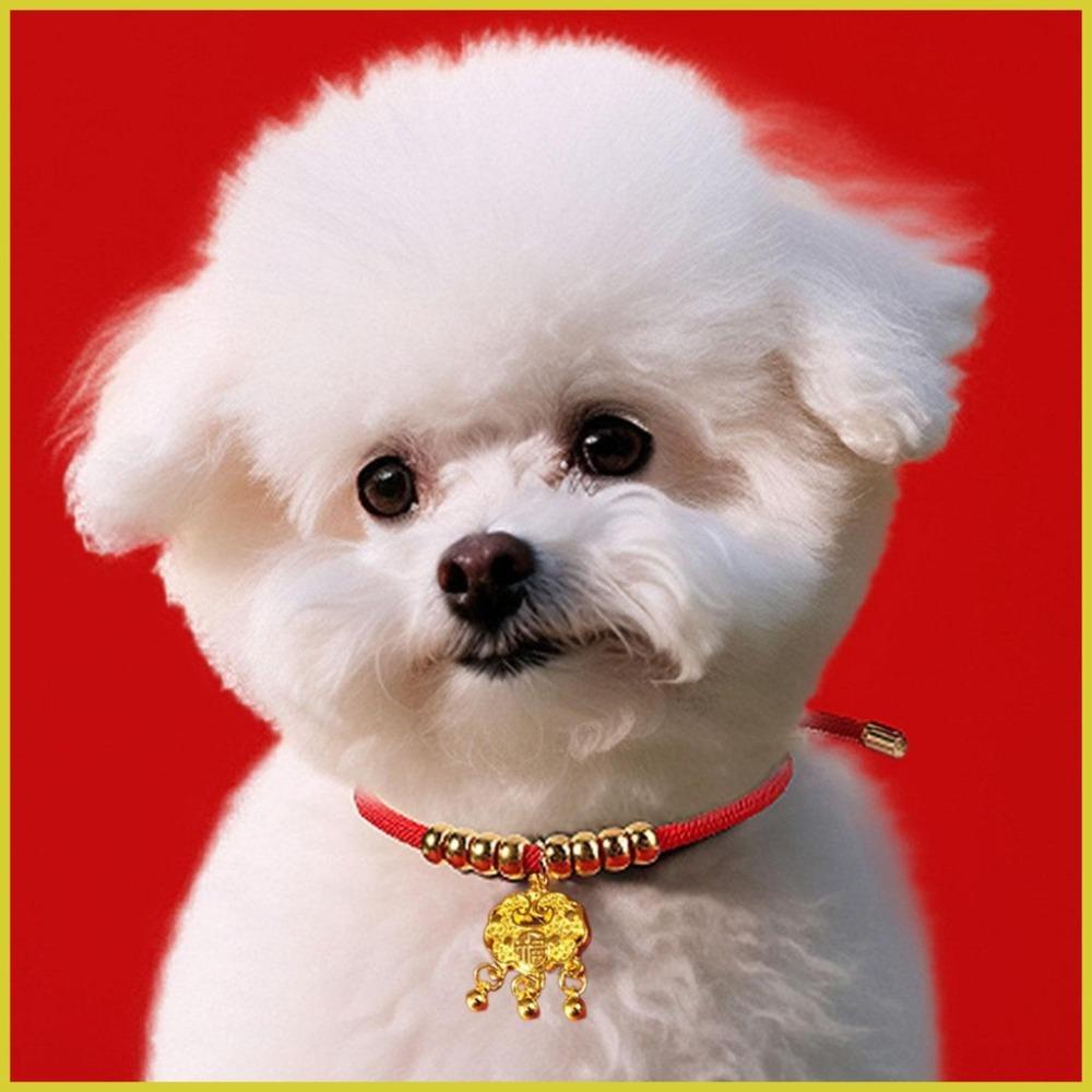 Chinese Style Longevity Lock Pet Collar Adjustable Lucky Red Neck Decoration for Cats Dogs Festive Gift