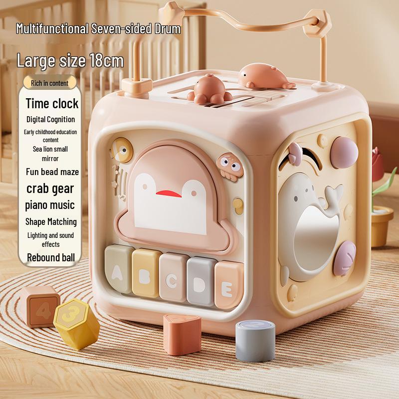 Educational Baby Toy 6-Sided Bead Maze with Musical Lights & Hand Drum - Early Learning Puzzle for Infants
