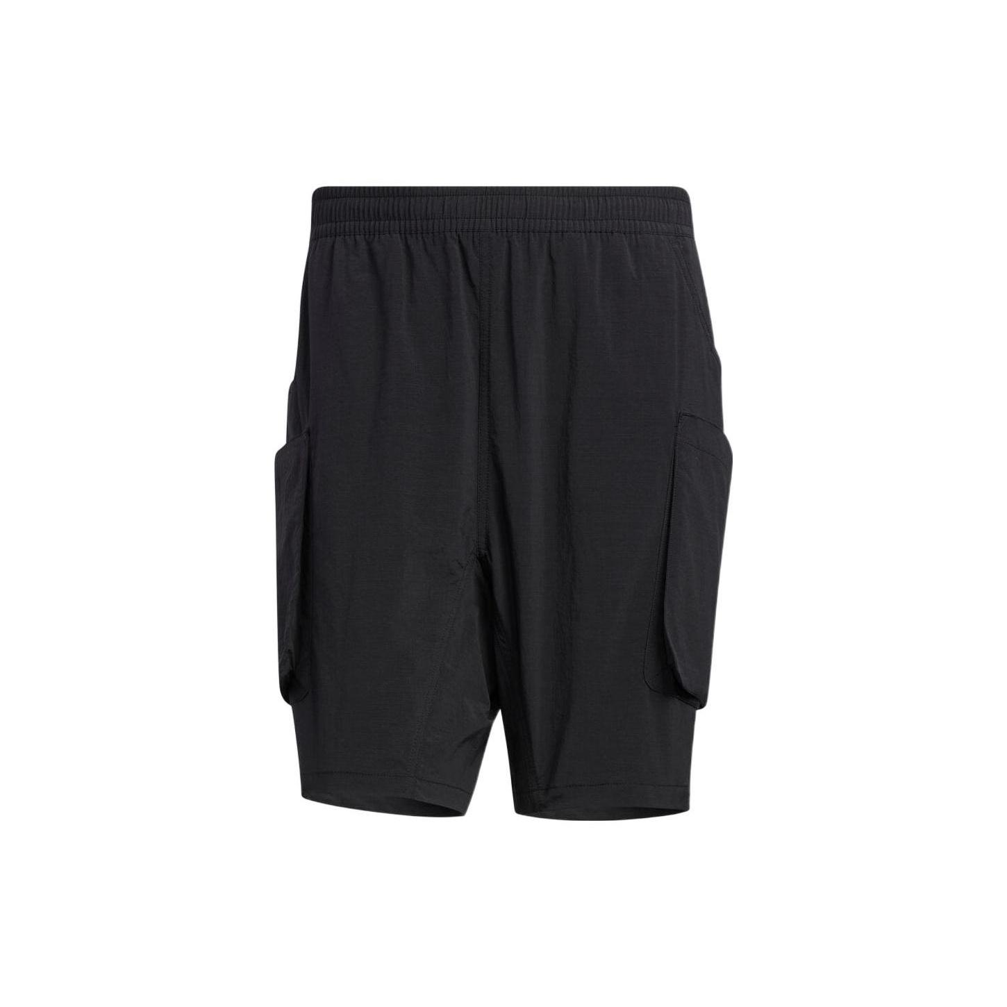 adidas Solid Color Elastic Waistband Big Pocket Shorts Black Men s HD0029 L