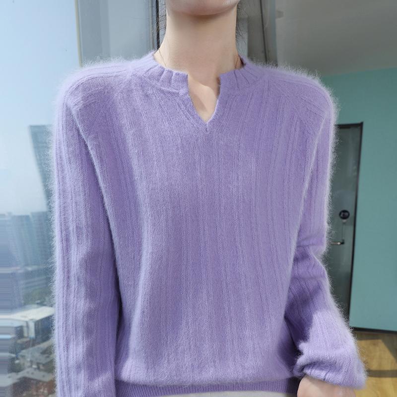 Women's Cashmere Sweater Qinghe Cashmere 30% Cashmere 30% Mink 30% Wool 10% Nylon Women's Autumn and Winter Thick Cashmere Pullover Soft and Warm