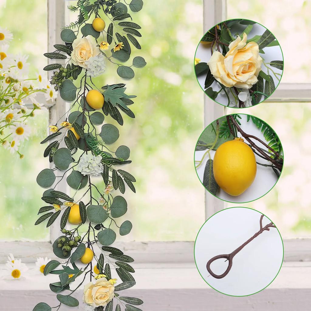 Artificial Lemon Cane Rattan Garland Airtificial 1pcs Decoration Pendant Semi-handmade Hanging Wall Door Green Imitation Plants