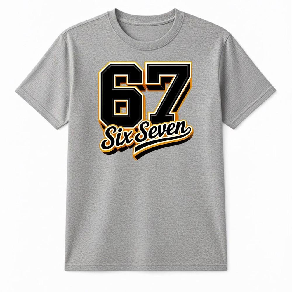 67 Six Seven Funny Number Printed Kids Joke TShirt Novelty Boys Girls Meme Tee