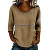 Women’s Casual Loose Fit Blouse with Hollow Out Trim Detailing Long Sleeve Round Neck Lightweight Pullover Top Shirt