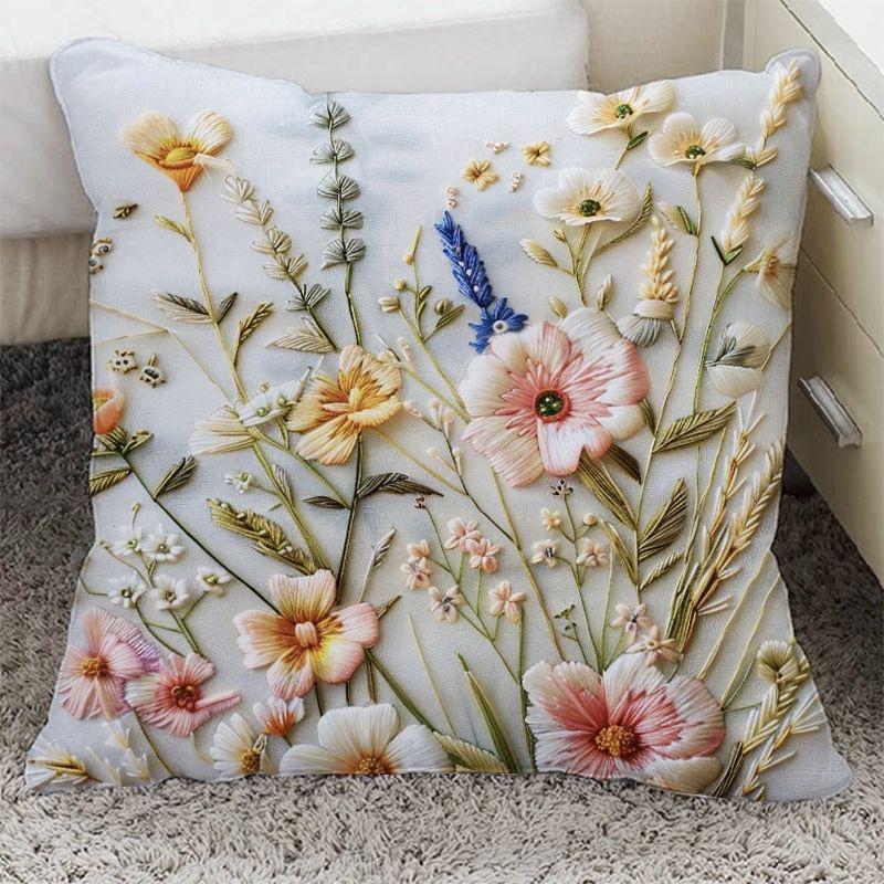 Funda de almohada de floración rica con adorno de flor tridimensional Funda de almohada Decoración de sofá para el hogar Funda de cojín Almohada de mesita de noche