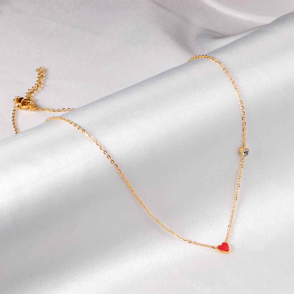 LUXUKISSKIDS Red Heart Pendant With Crystal Stainless Steel Chain Necklace For Girls Fashion Party Jewellry Accessories 2025 Hot