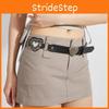 Vintage Hollow Circle Pu Belt With Heart Pattern And Metal Buckle For Casual Wear