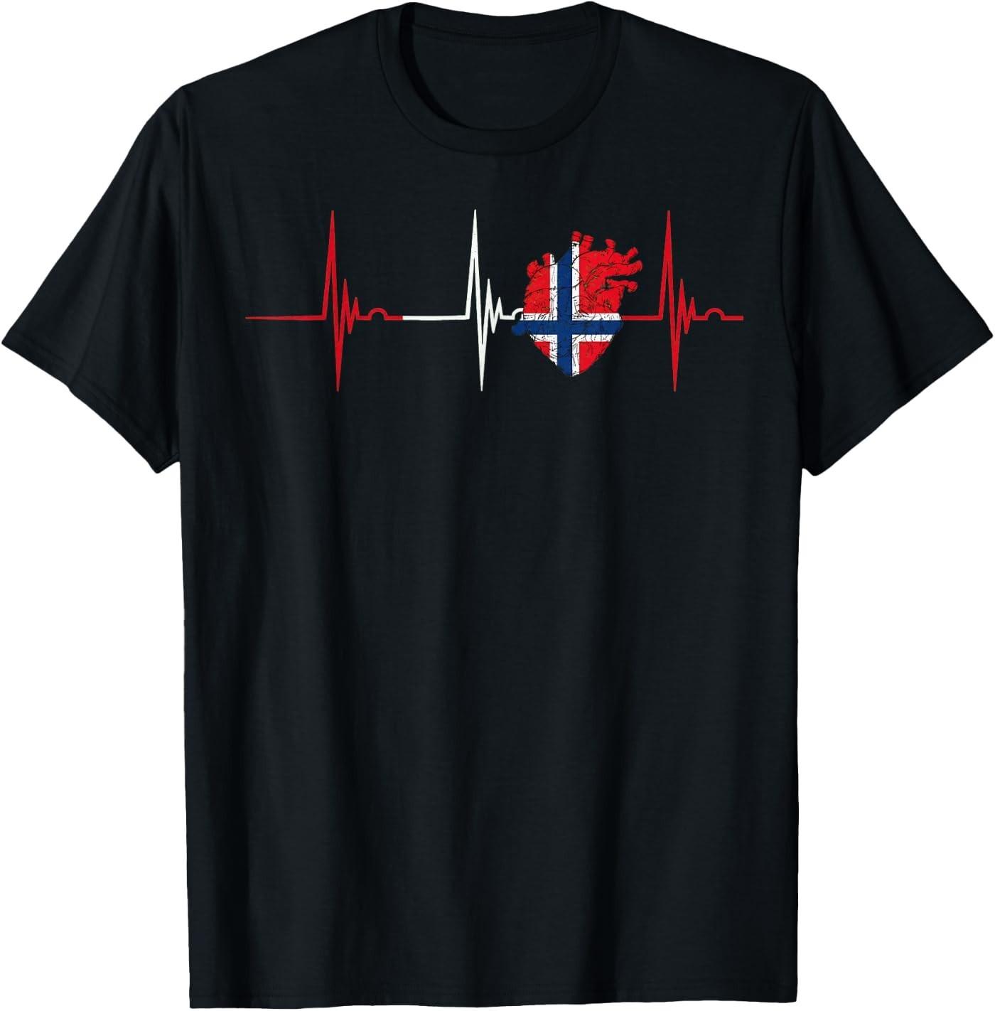 Norway Heart Norway Flag Heartbeat EKG Pulse Norwegian Pride T-Shirt XL