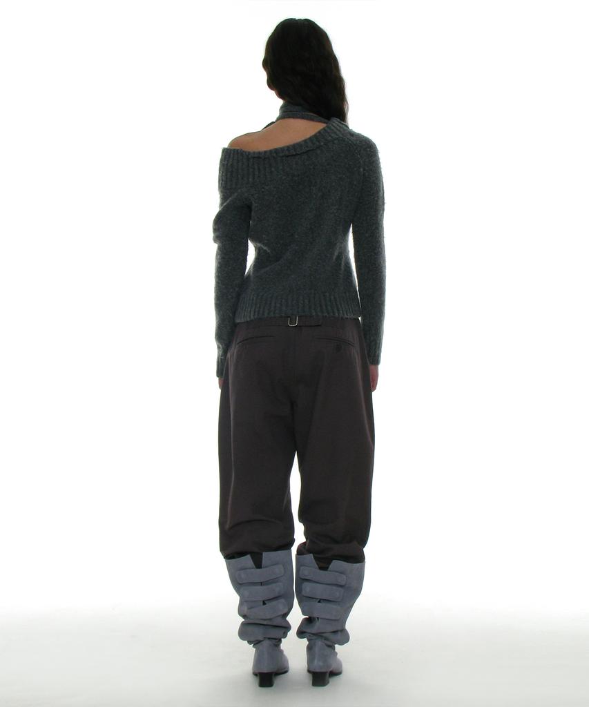 PARTIMENTO WOMEN Tie Neck Strap Asymmetrical Knit Top_Charcoal