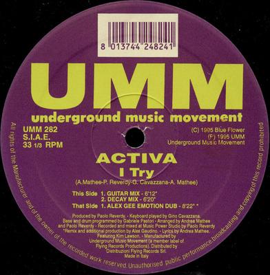 12inch Record ACTIVA - I Try UMM282 UMM 1995 Italy Dance & Electronica Used
