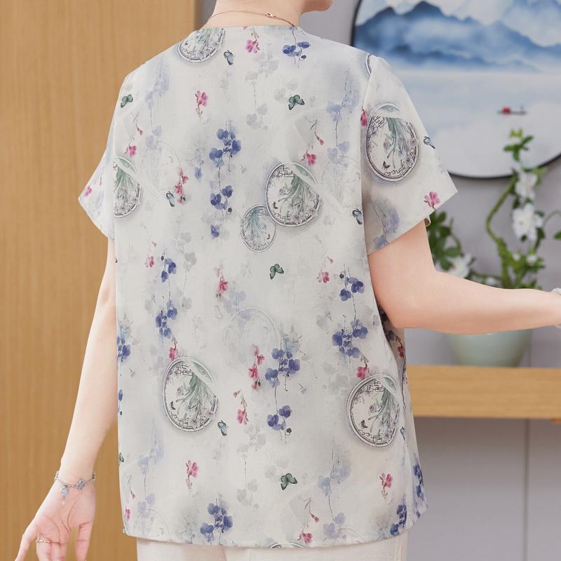 Plus Size 3XL-8XL Oversize Summer Casual Blouses for Women Tops Loose Short Sleeve Shirt Vintage Clothes