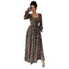 Cross-border European and American elegant leopard print long sleeve and long skirt dress women's wear  Autumn/Winter  independent site