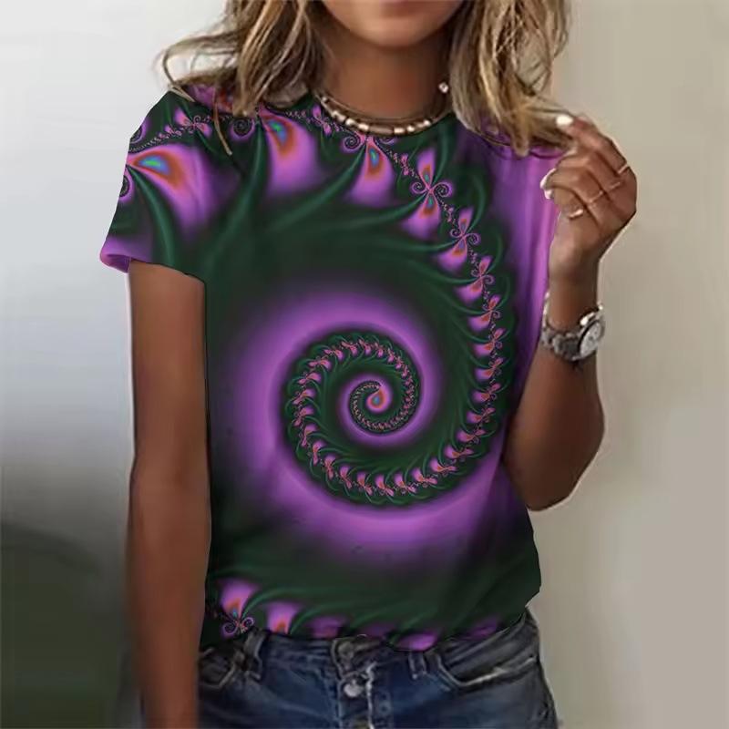 3D Printed Color Rotating Pattern T-shirts Summer Retro Loose Round Neck Short Sleeved Women's T-shirts