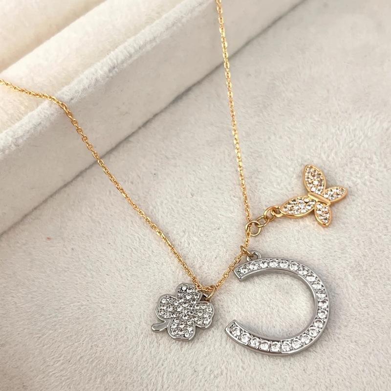 High-Quality Full-Diamond Butterfly Four-Leaf Clover Necklace For Female Niche High-End Girlfriends