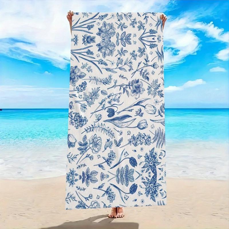 

1pc Tropical Blue Island Flower Beach Towel - Lightweight & Soft Bath Towel with Blue Hibiscus Print, Travel - Machine Washable W30*H60(CM)