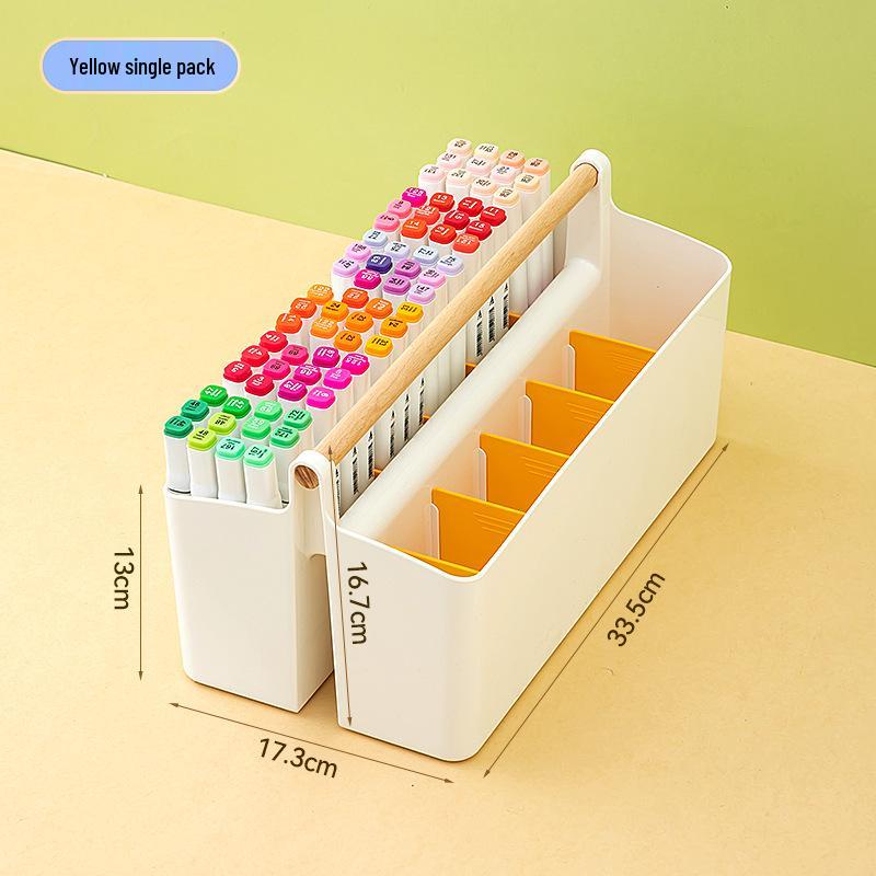 Handheld Colored Pencil & Marker Storage Box with Compartments – Large Capacity Pen & Brush Organizer for Students