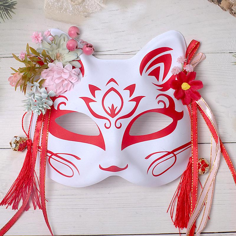 Anime Demon Fox Mask Cosplay Party Hand-painted Japanese Half-face Mask Masquerade Kabuki Role-playing Props