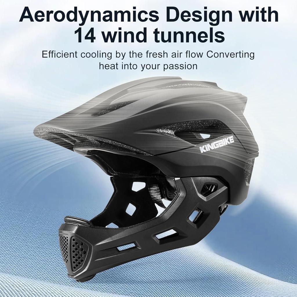 Kids Full Face Bike Helmet 2-in-1 Detachable Lightweight for Cycling Skateboard Scooter, Adjustable MTB BMX Helmet for Boys Girls Ages 4-10