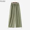 Women Casual Elastic Waist Solid Color Loose Drawstring Pants