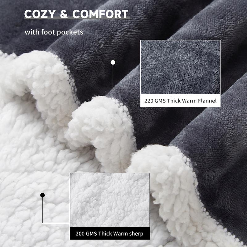 Heated Blanket Wearable Throw Electric Blanket with Foot Pocket 8 Heat Settings & 1-12 Hours Time Settings Auto-Off Washable