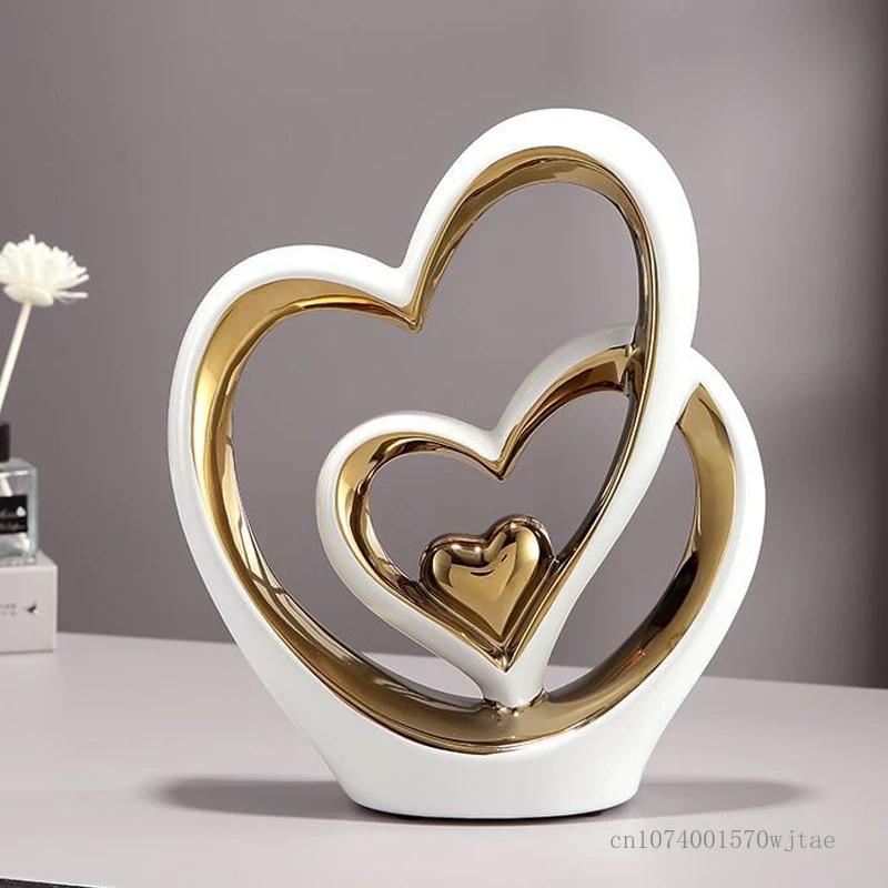 Zhaocai-Creative Love and Sailboat Shaped Ceramic Art Home Decoration Living Room Dining Table TV Cabinet Gift Light Luxury, 1Pc