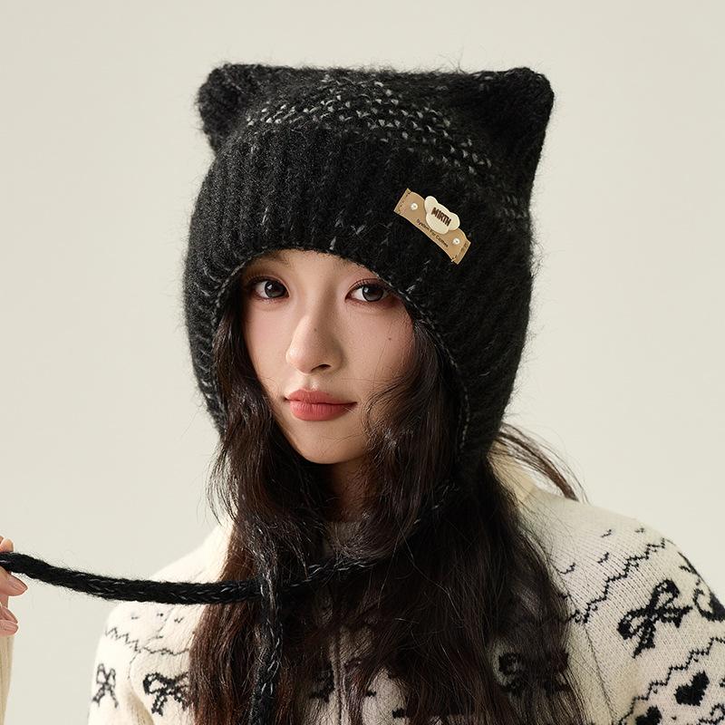 Knitted Hat Autumn Winter Cartoon Bear Wool Hat Women's Winter Warm Hat