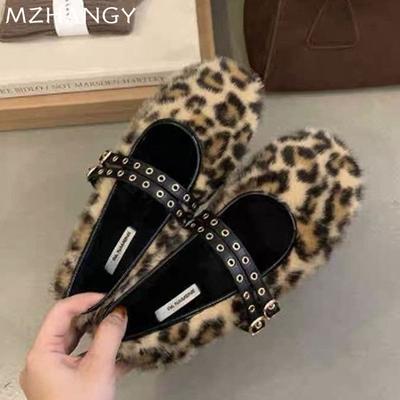 Fashion Leopard Fur Women Ballet Dance Shoes Flats Casual Shallow Loafers Shoes Woman 2025 Trend Fad Winter Snow Boots New Muejr Zapatos