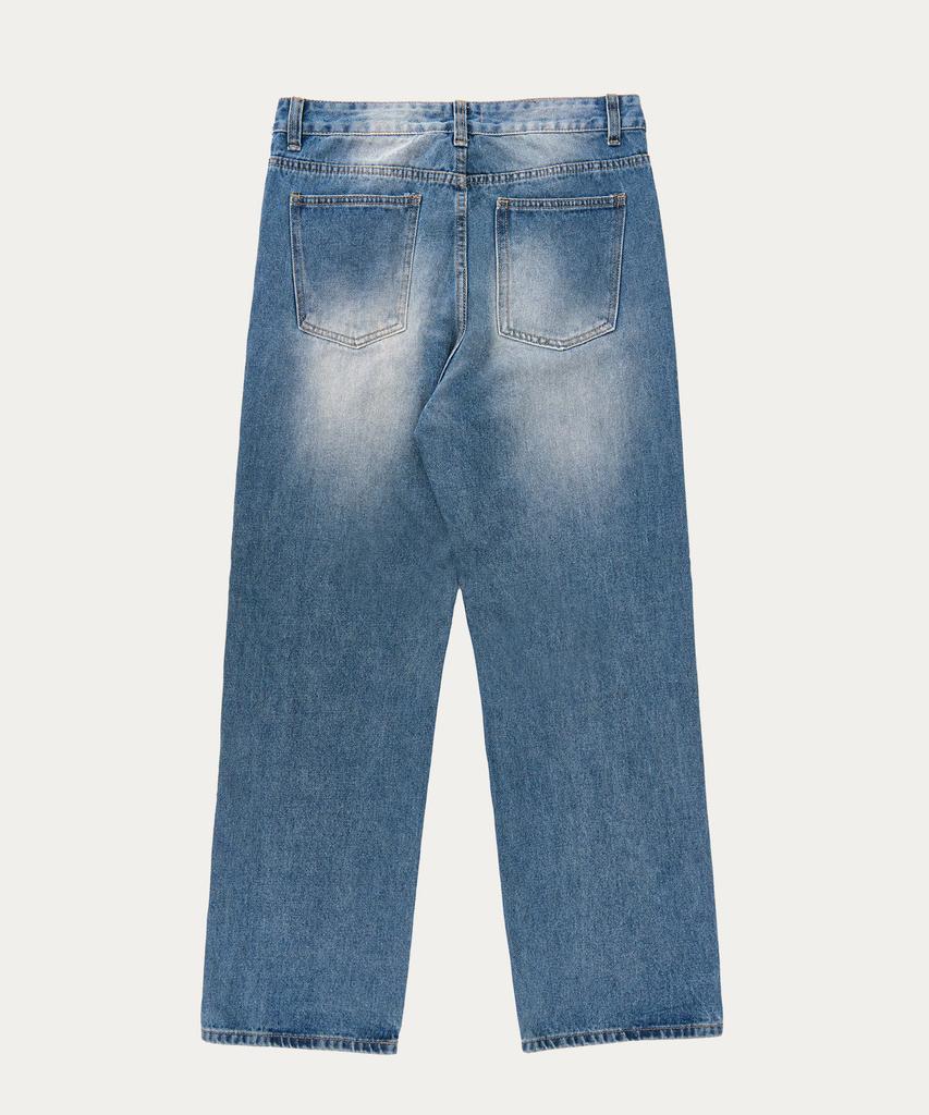 Akeusi Daily Semi-Long Wide Denim Pants (Blue Wash)