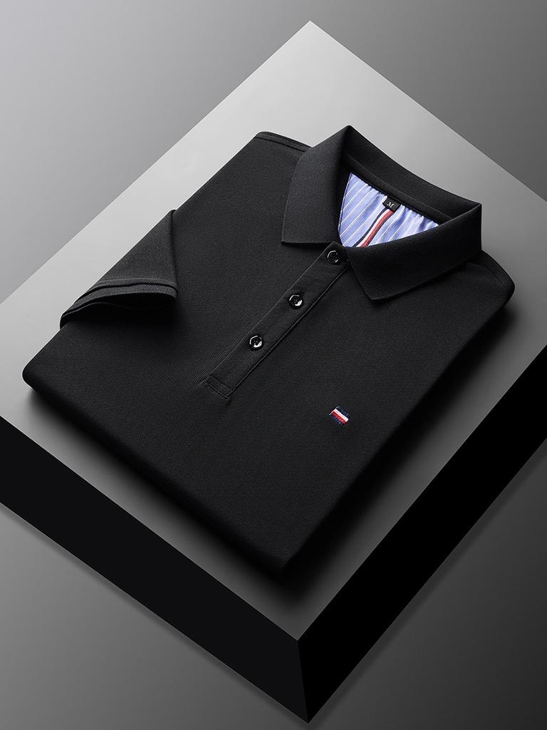 Polo à Manches Courtes pour Homme Couleur Unie Revers Tempérament Respirant Business Décontracté T-Shirt Bleu