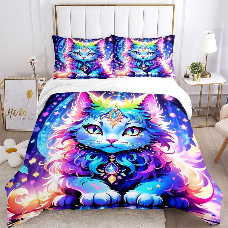 3-teiliges Hübsches Katzenbettwäsche-Set - 1 Weiche Bettbezug + 2 Kissenbezüge, Maschinenwaschbar - Geeignet für Alle Jahreszeiten, Perfektes Geschenk für Familie und