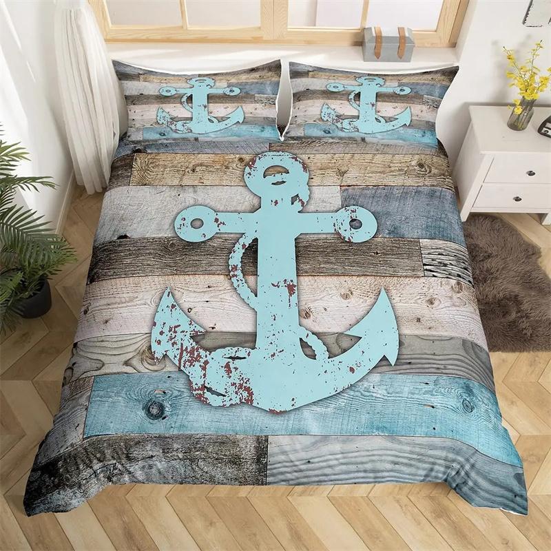 Nautical Bedding Collection Ocean Anchor Decor Duvet Cover Sailor Pirate Captain Sea Adventure Bedspread Cover For Kids Boys Navy Blue