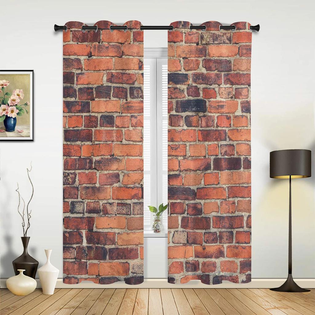 Door Stone and Brick Vintage Window Curtain Drapes Home Decor Living Room Spaces Curtains Kids Room Cortinas Wooden Brown For Kitchen Spaces Bedroom