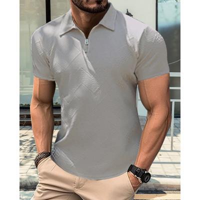 Camisa polo esportiva masculina com zíper e malhas de verão
