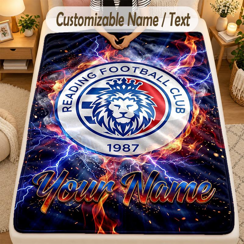 Flannel BlanketReading FC Custom Name Text Personalized Soft Warm Throw Blanket Home Decor Gift