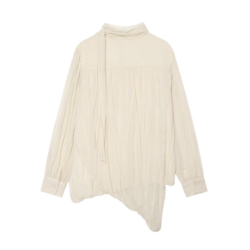 European and American style, new women's fashion, fashionable draped pleated shoulder shirt 1080219