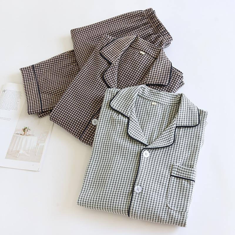 Men's Pajama Set Fall Winter Thick Warm Long Sleeve Tops Pants Pajama Sets Soft Plaid 2 Piece Button Down Lounge Set for Men Lapel Comfort Sleepwear