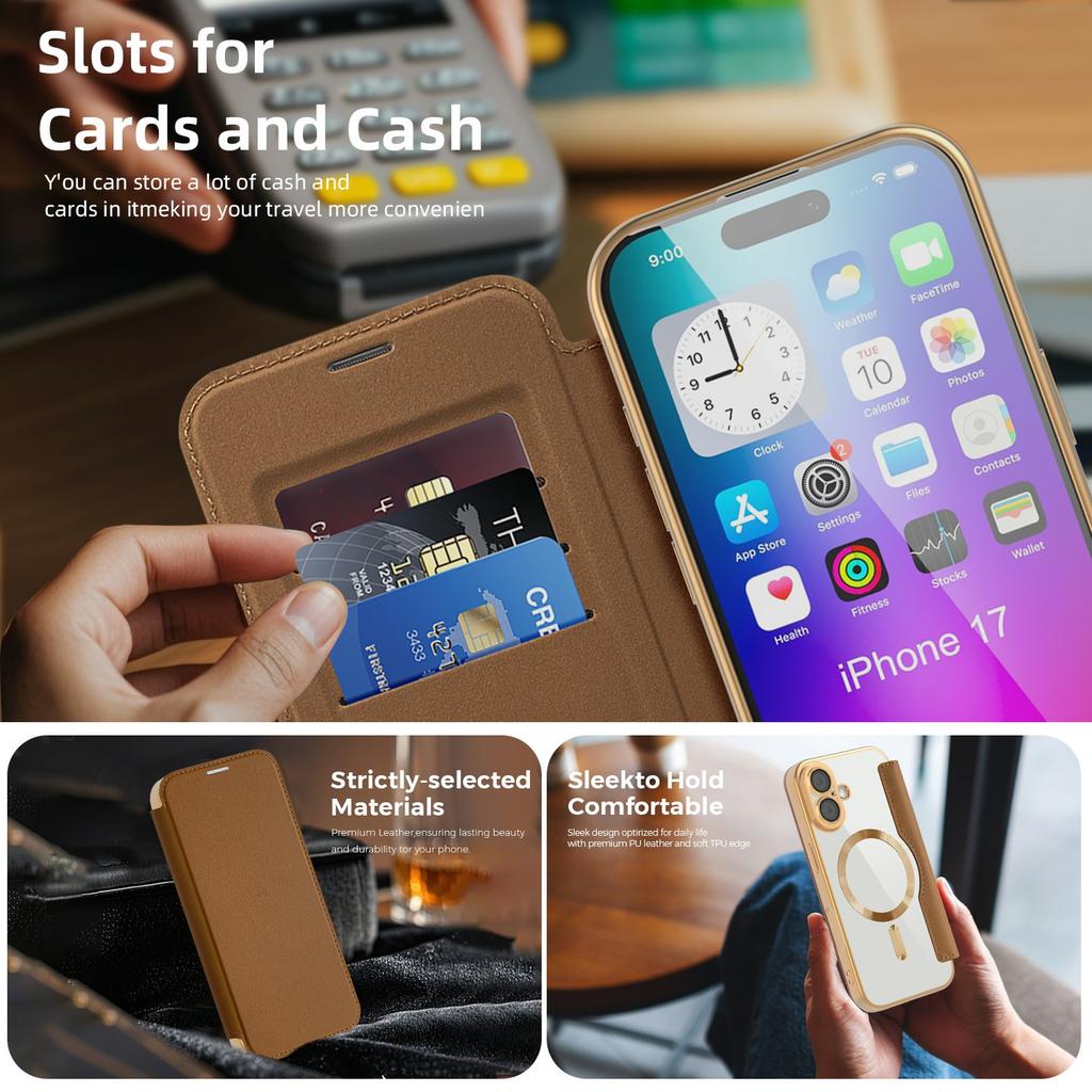 Etui na iPhone 17 Kompatybilne z MagSafe Blokujące RFID Skórzane Etui na Telefon
