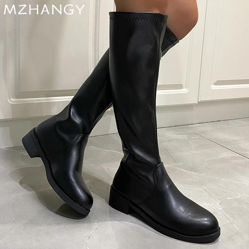 Модные женские кожаные высокие сапоги — фото 4