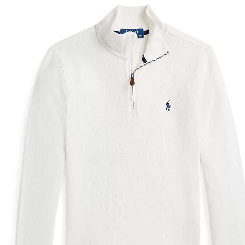 Polo Ralph Lauren Solid Color Small Pony Logo Stand Collar Half Zip Long Sleeve Kids Tops White 323953023-003