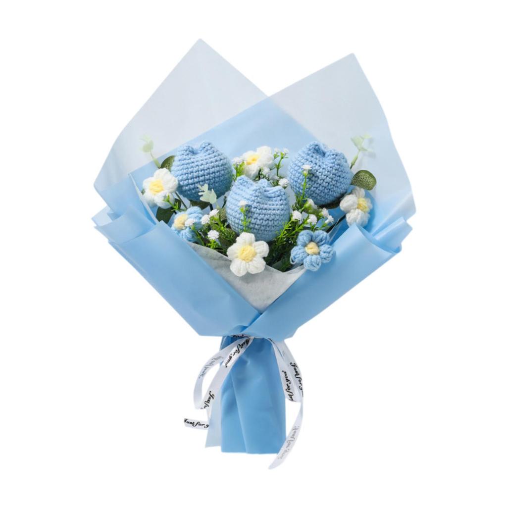 Crochet Flower Bouquet Artificial Photography Props Decorative Ornament Handmade Knitted Bouquet Gift for Family Friends