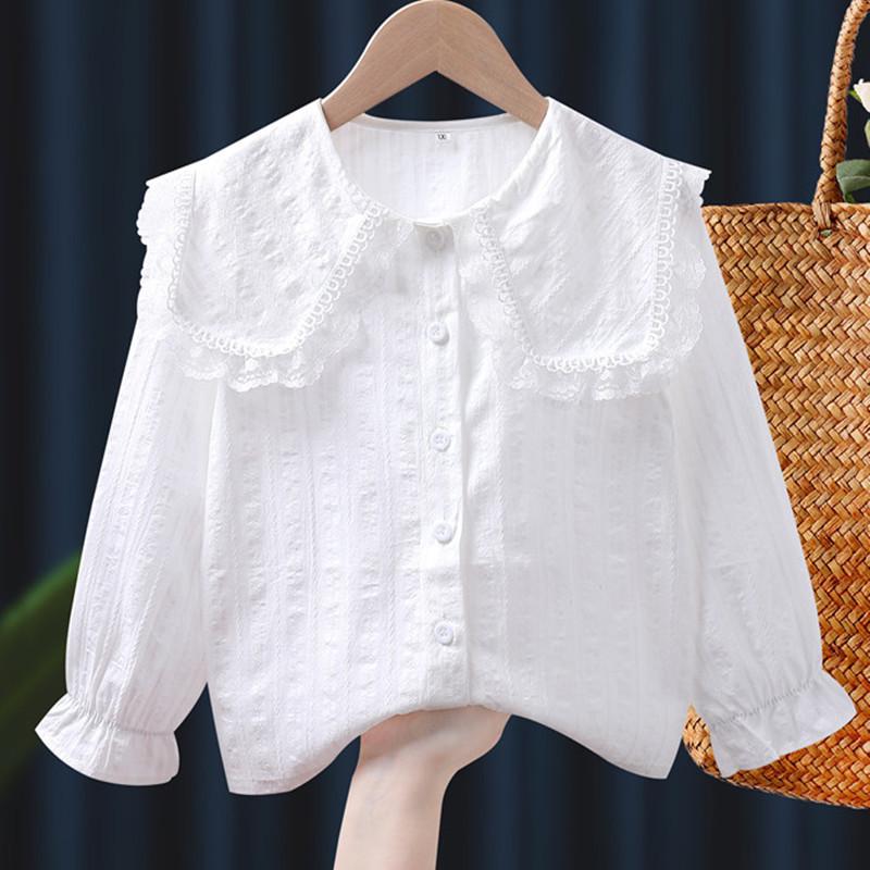 Girls' Spring 2023 Lace Long Sleeve Shirt - Fashionable Top for Middle and Big Kids
