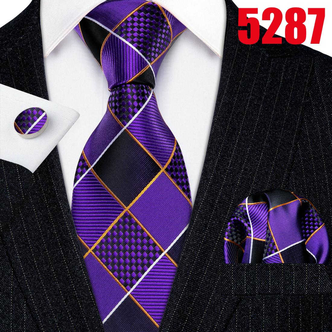 

Деловые повседневные мужские фиолетовые галстуки в полоску/клетку/пейсли/цветочный галстук, карманные квадратные запонки, набор N-5287