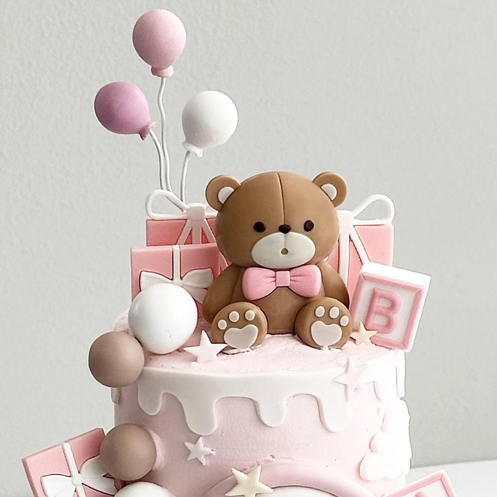 Medvědí Toppery na dort Koule Dekorace na dort s písmeny BABY pro Baby Shower Medvědí tématické Narozeninové párty potřeby (Dívka)
