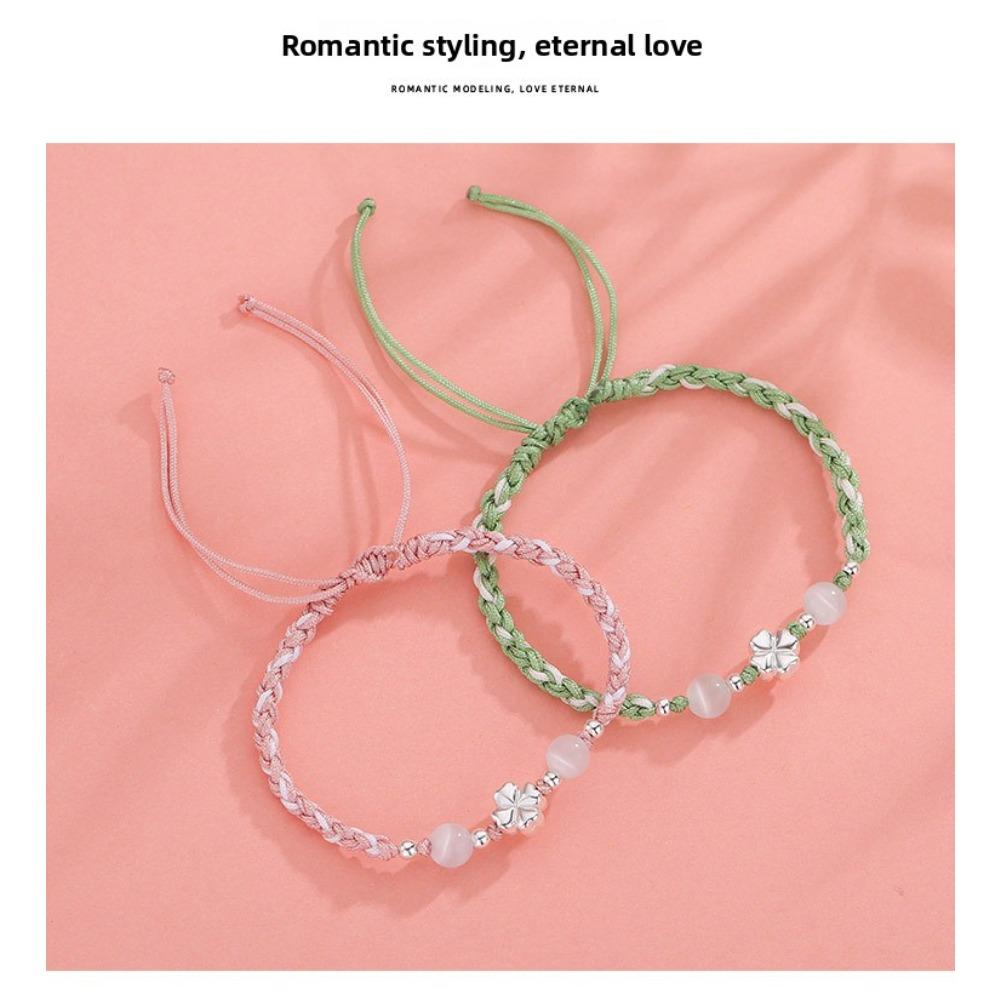 Love Four-leaf Clover Transfer Bead Hand Rope Pure Hand-woven Versatile Bracelet Light Luxury Niche High-end Gift