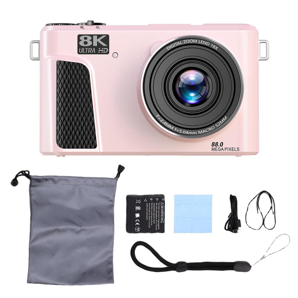 Digital Camera 8K 88MP 18x Zoom Autofocus WiFi Travel Camera with 3 Inch Flip Screen Multiple Filters Fill Light for Live