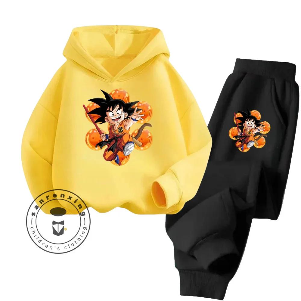 Dragon Ball Cartoon Themed Series Children Boys Girls Rich Elements Design Long Sleeve Hoodie Set Suitable for Fall Winter Wear