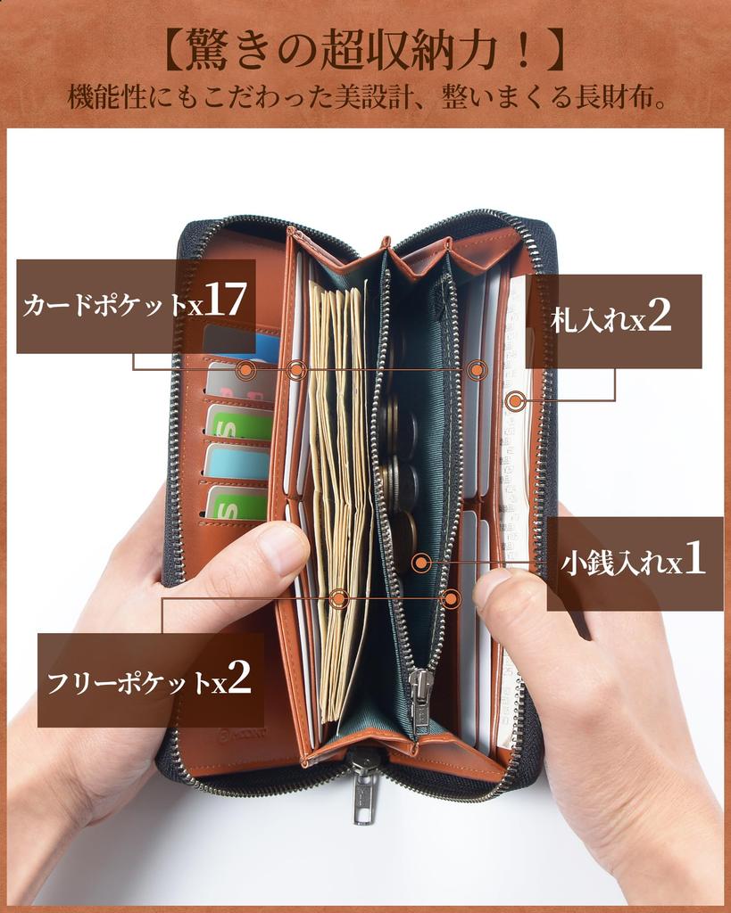 Modiko Long Large Carbon Round Clear Opening Separate Coin Bill Vertical Card Business Men's Wallet, Capacity, Leather, Popular, Zipper, Black,