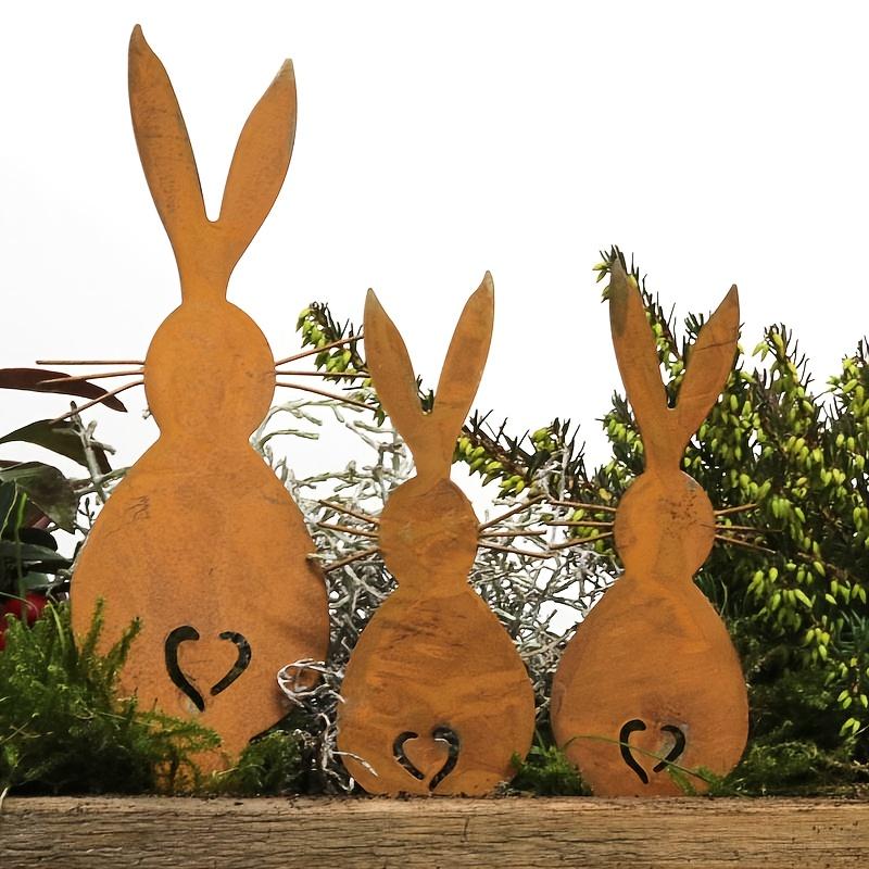 3pcs Rustic Metal Bunny Garden Stakes, Vintage Rusty Rabbit Yard Art Decor, Easter Bunny Ornaments, Patio Decoration
