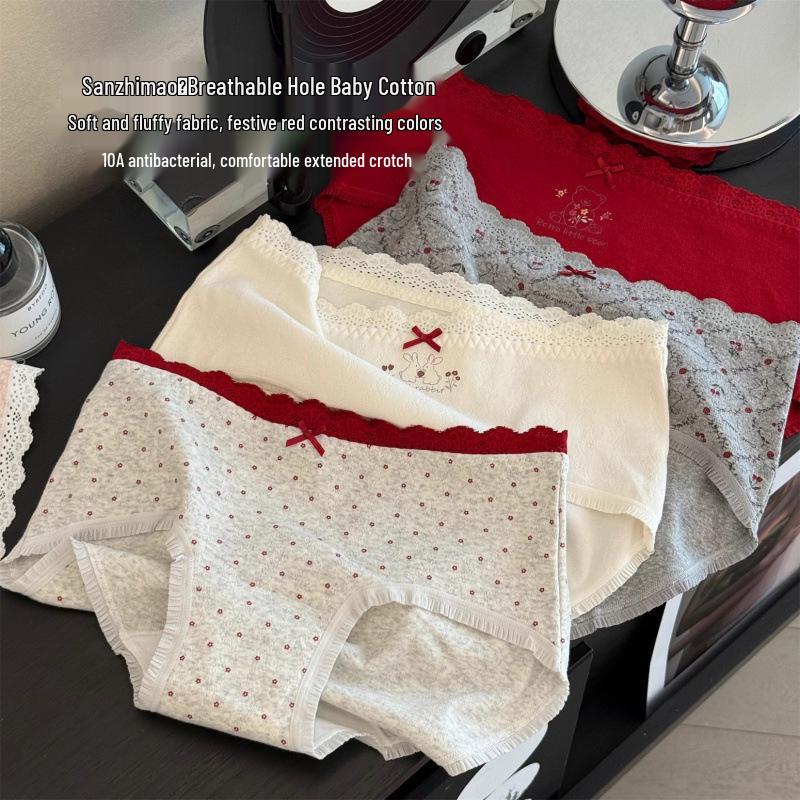 Japanese Cute Story Kids' Cotton Underwear for Girls, Antibacterial, Extended Crotch, Mid-Waist Briefs